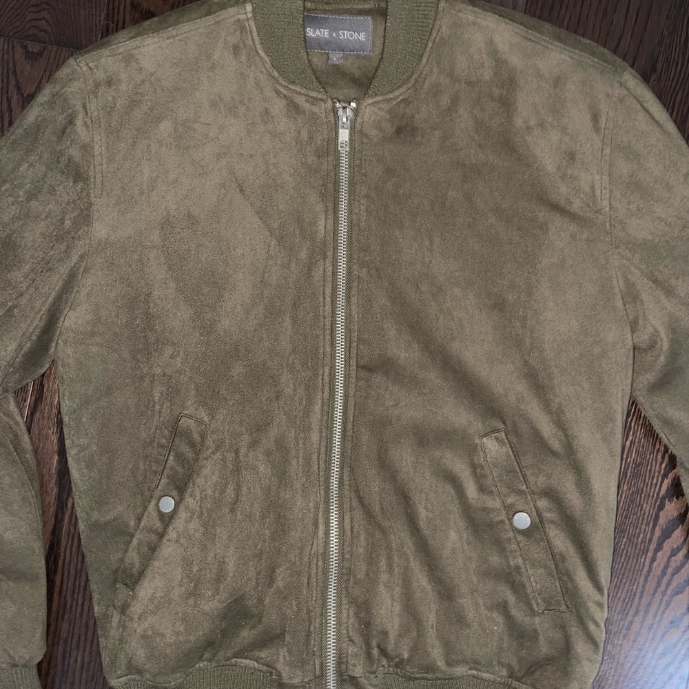 Slate and stone mens suede bomber jacket